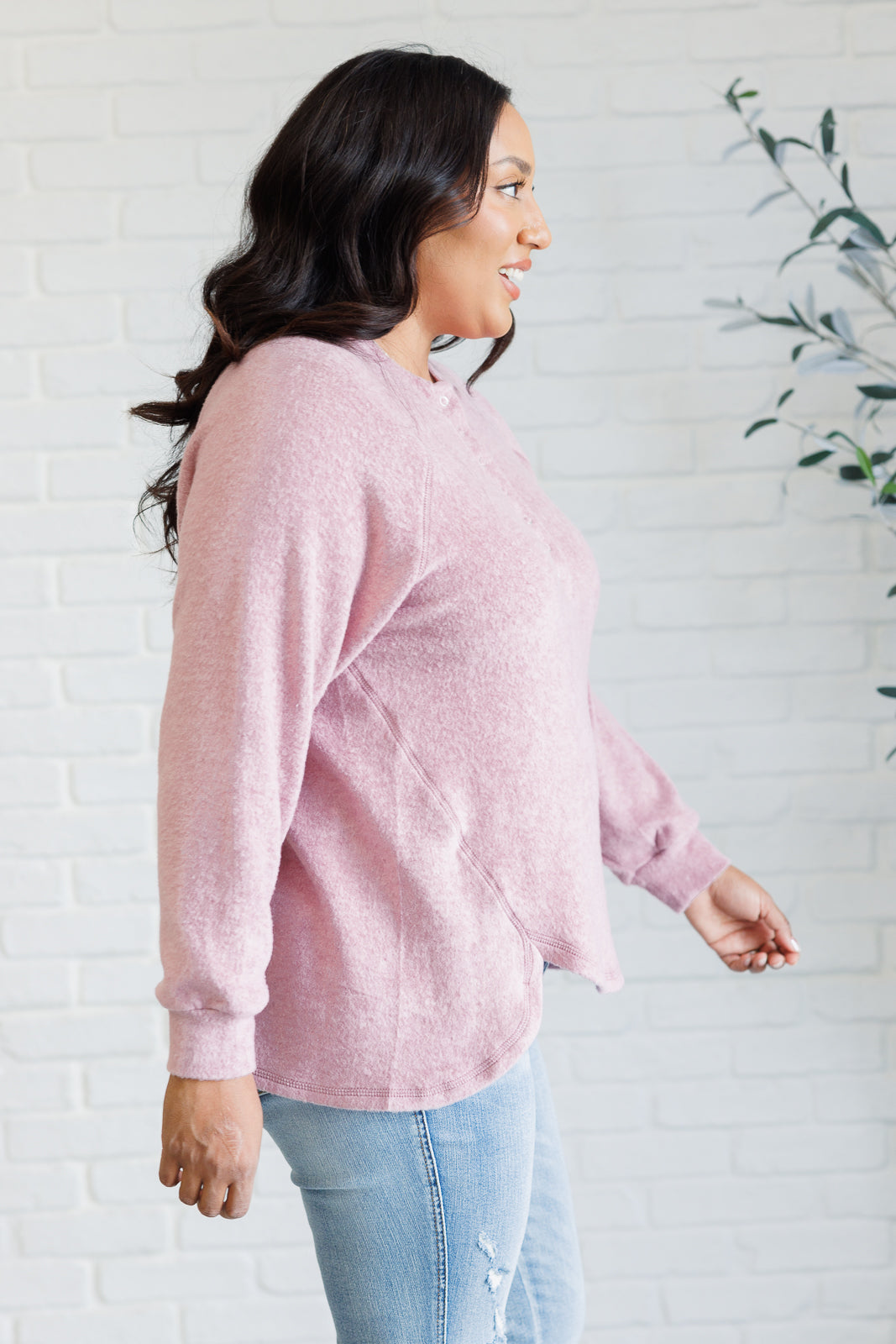 Keeping it Real Brushed Melange Hacci Long Sleeve Tee in Light Rose Southern Soul Collectives