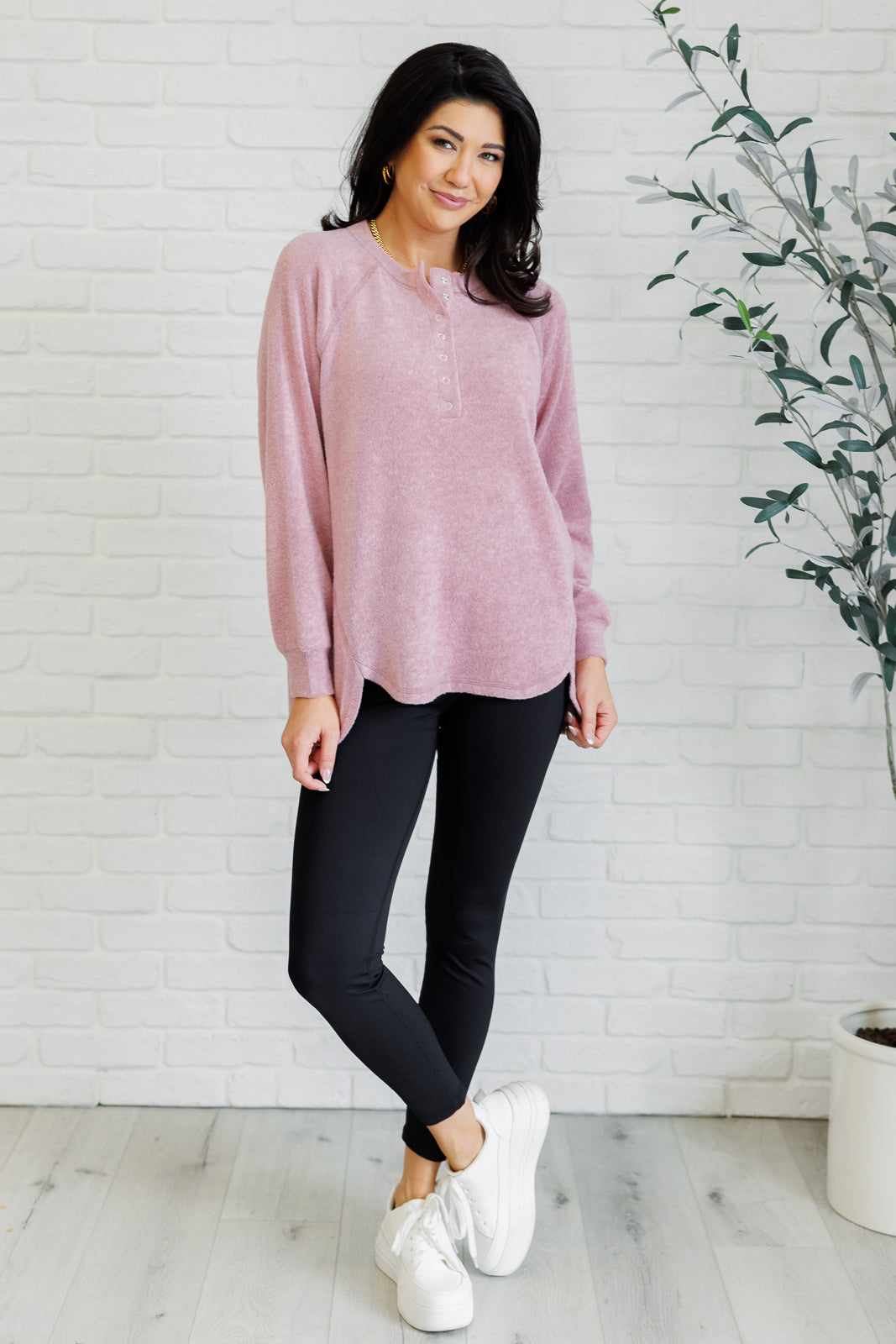 Keeping it Real Brushed Melange Hacci Long Sleeve Tee in Light Rose Southern Soul Collectives