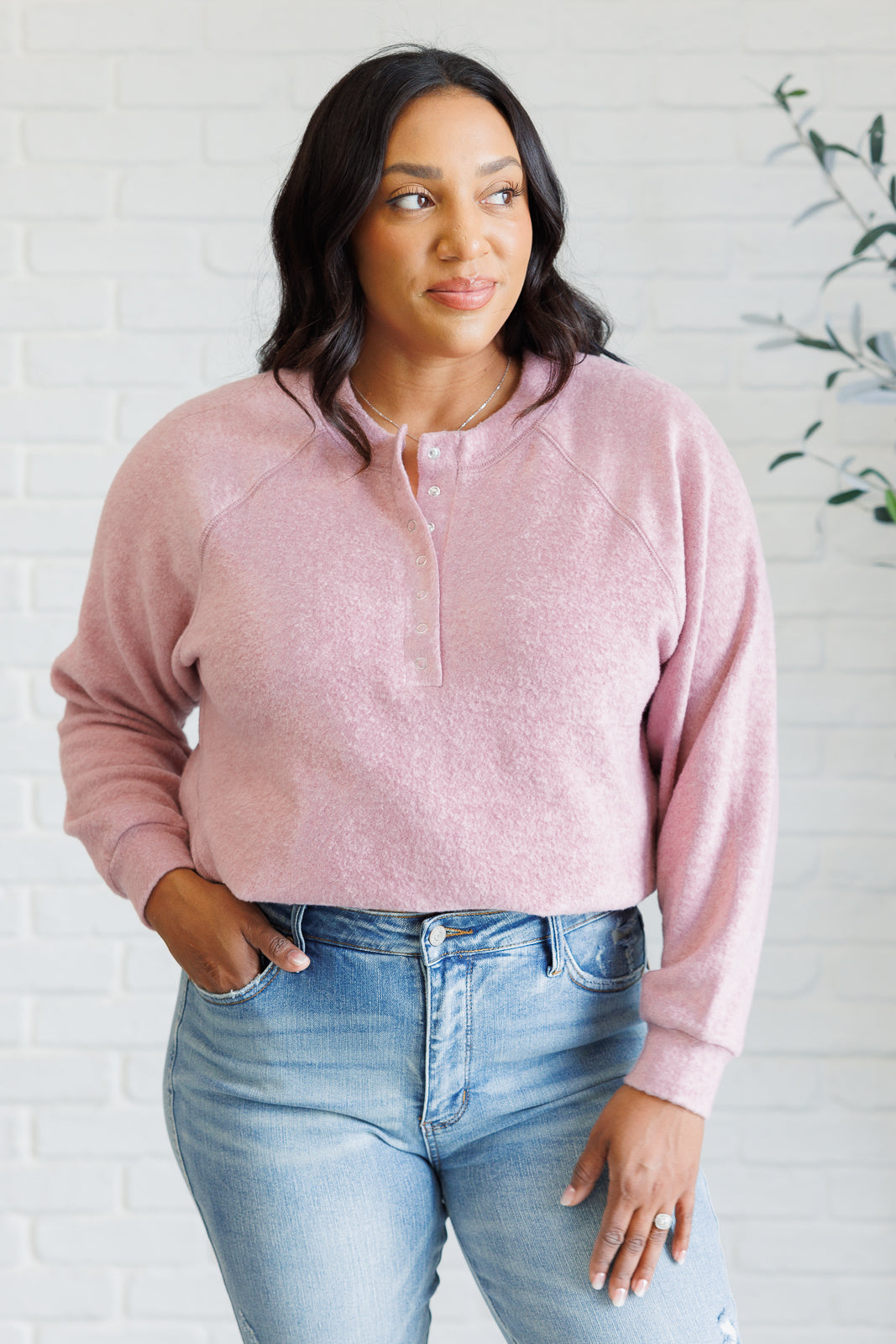 Keeping it Real Brushed Melange Hacci Long Sleeve Tee in Light Rose Southern Soul Collectives