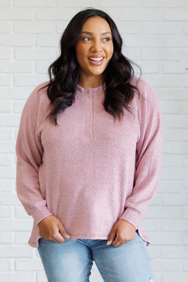 Keeping it Real Brushed Melange Hacci Long Sleeve Tee in Light Rose Southern Soul Collectives