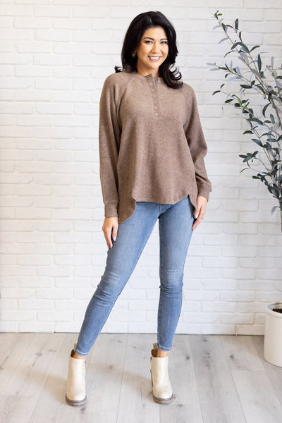 Keeping it Real Brushed Melange Hacci Long Sleeve Tee in Mocha Southern Soul Collectives