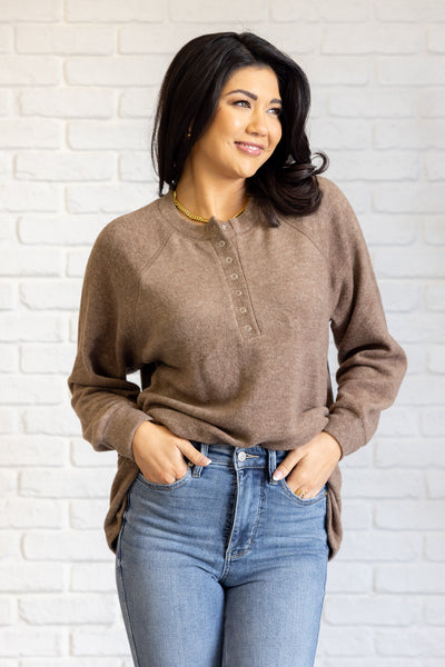 Keeping it Real Brushed Melange Hacci Long Sleeve Tee in Mocha Southern Soul Collectives