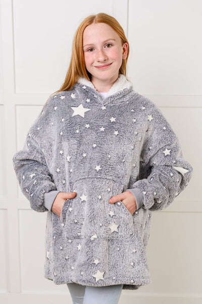 Kids Oversized Hoodie Blanket in Grey Stars Southern Soul Collectives