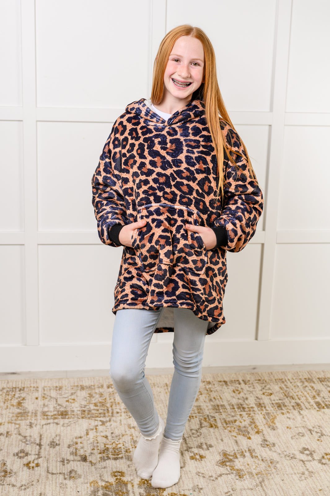 Kids Oversized Hoodie Blanket in Leopard Southern Soul Collectives