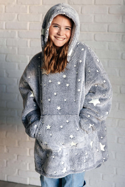 Kids Oversized Hoodie Blanket in Grey Stars Southern Soul Collectives