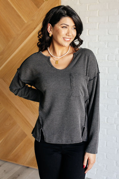 Kinda Sorta Ribbed Top in Charcoal Southern Soul Collectives