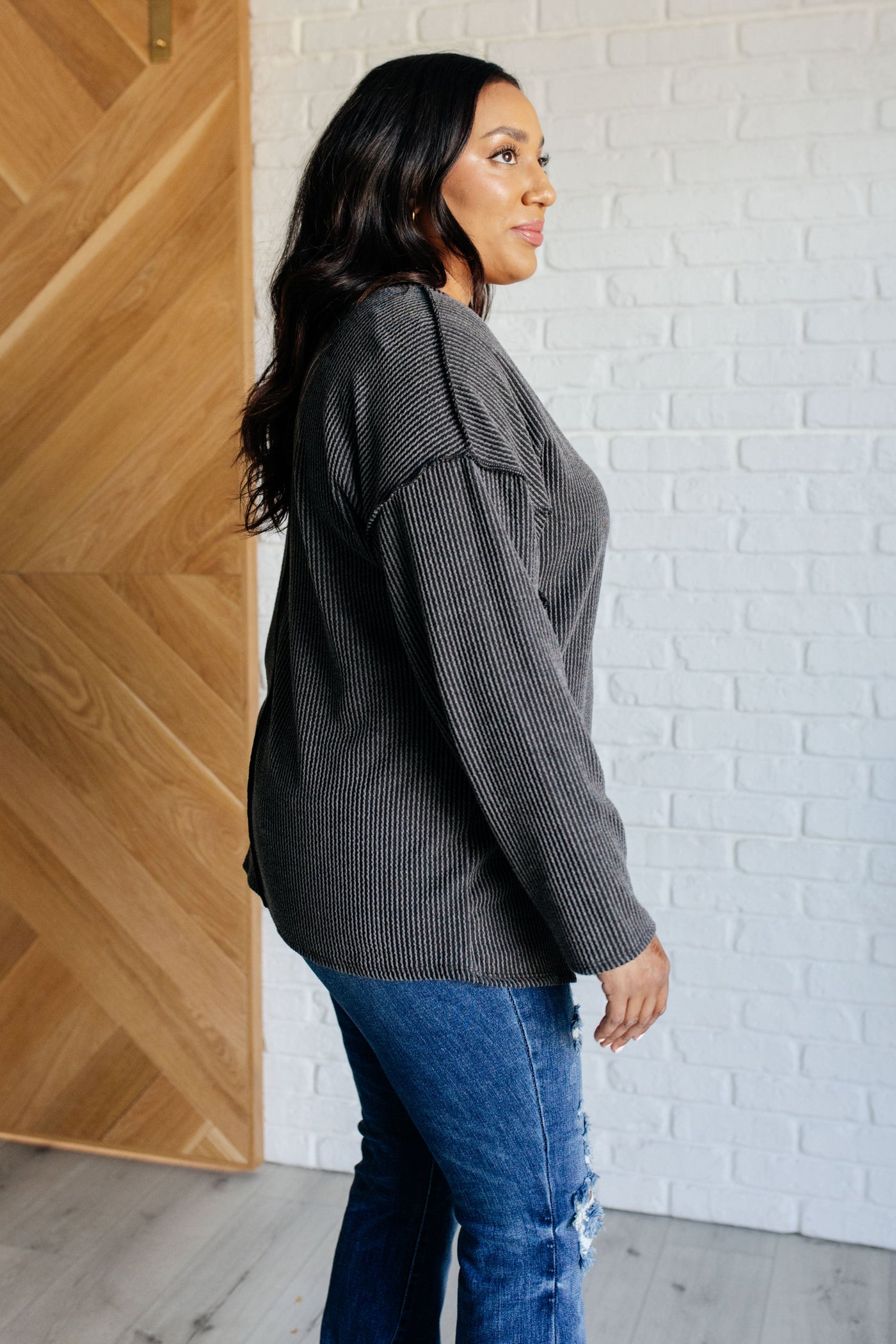 Kinda Sorta Ribbed Top in Charcoal Southern Soul Collectives