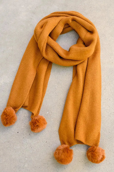 Knitted Fuzzy Pom Pom Scarf In Ginger Womens Southern Soul Collectives