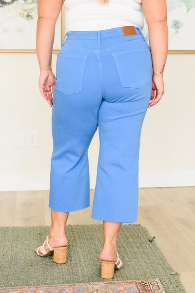 Judy Blue Lisa High Rise Control Top Wide Leg Crop Jeans in Sky Blue Southern Soul Collectives