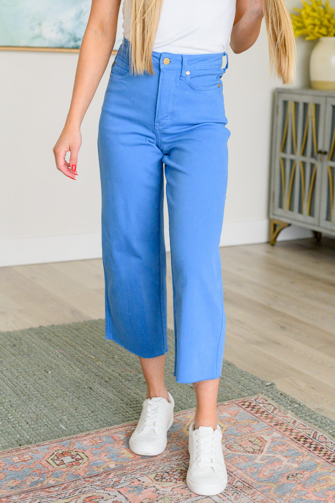 Judy Blue Lisa High Rise Control Top Wide Leg Crop Jeans in Sky Blue Southern Soul Collectives