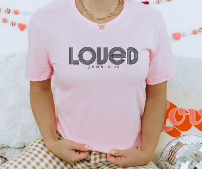 LOVED John 3:16 Graphic Tee in Pink - Southern Soul Collectives