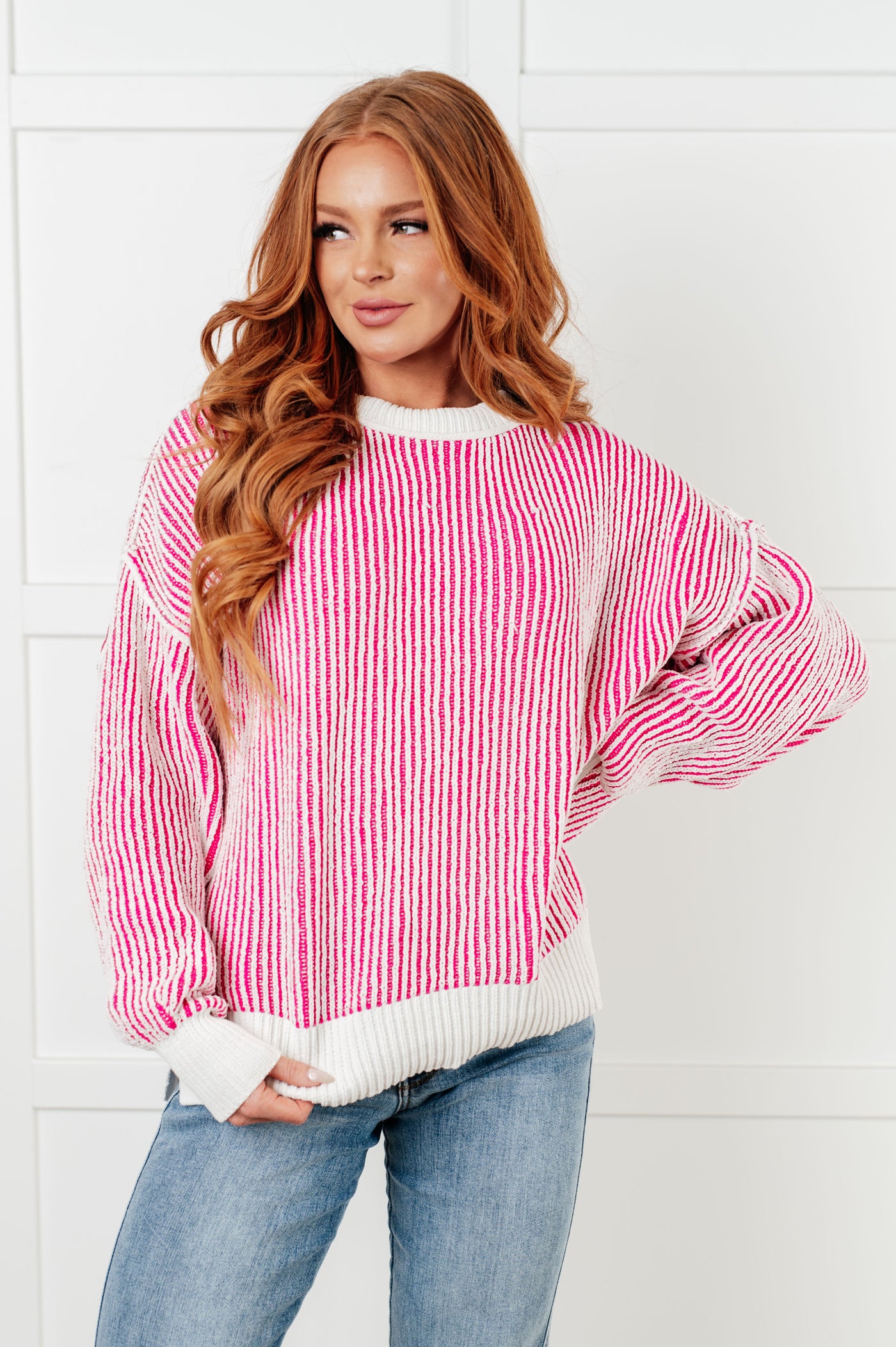 Least High Maintenance Contrast Trim Sweater in Pink Southern Soul Collectives