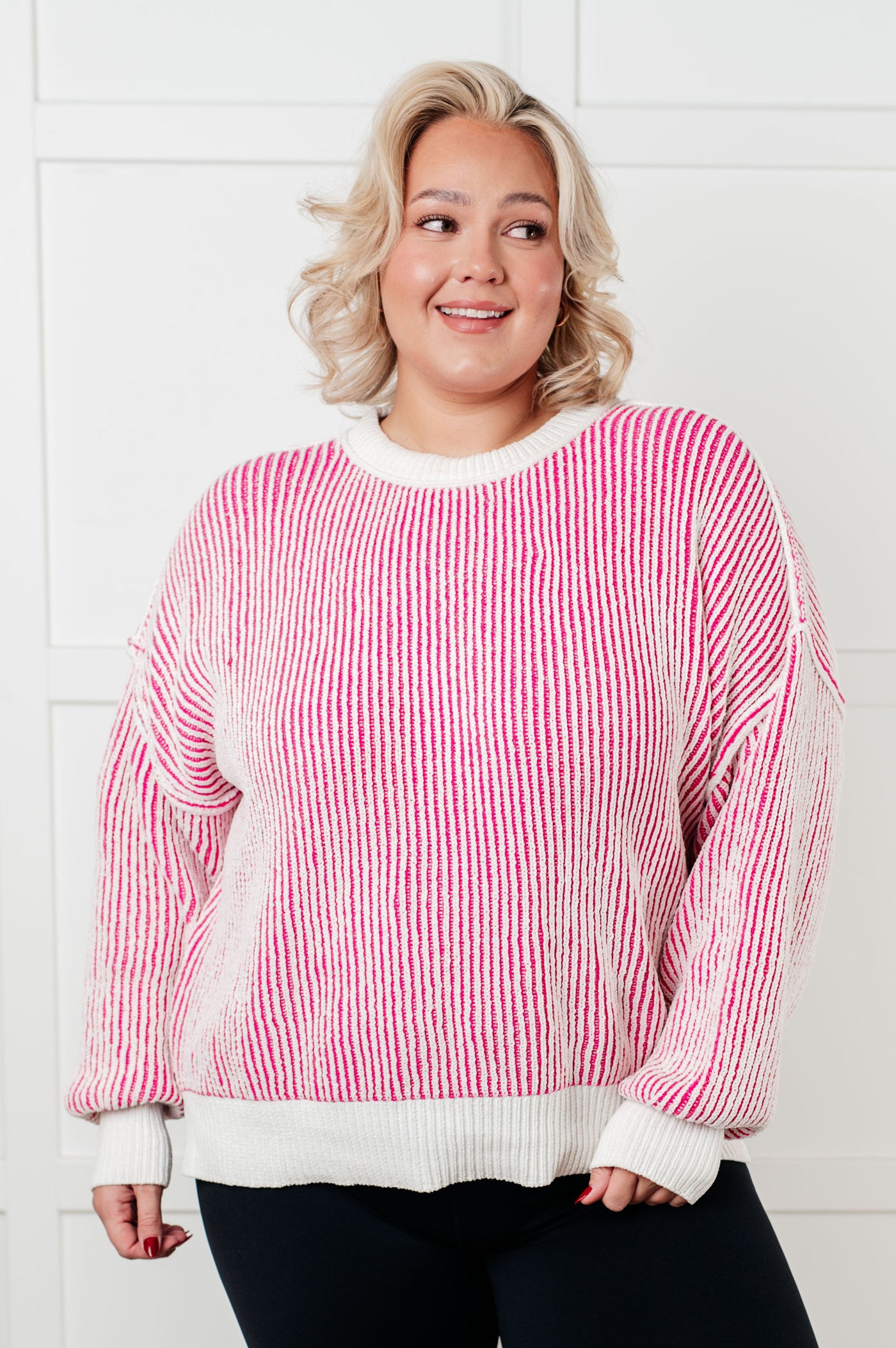 Least High Maintenance Contrast Trim Sweater in Pink Southern Soul Collectives