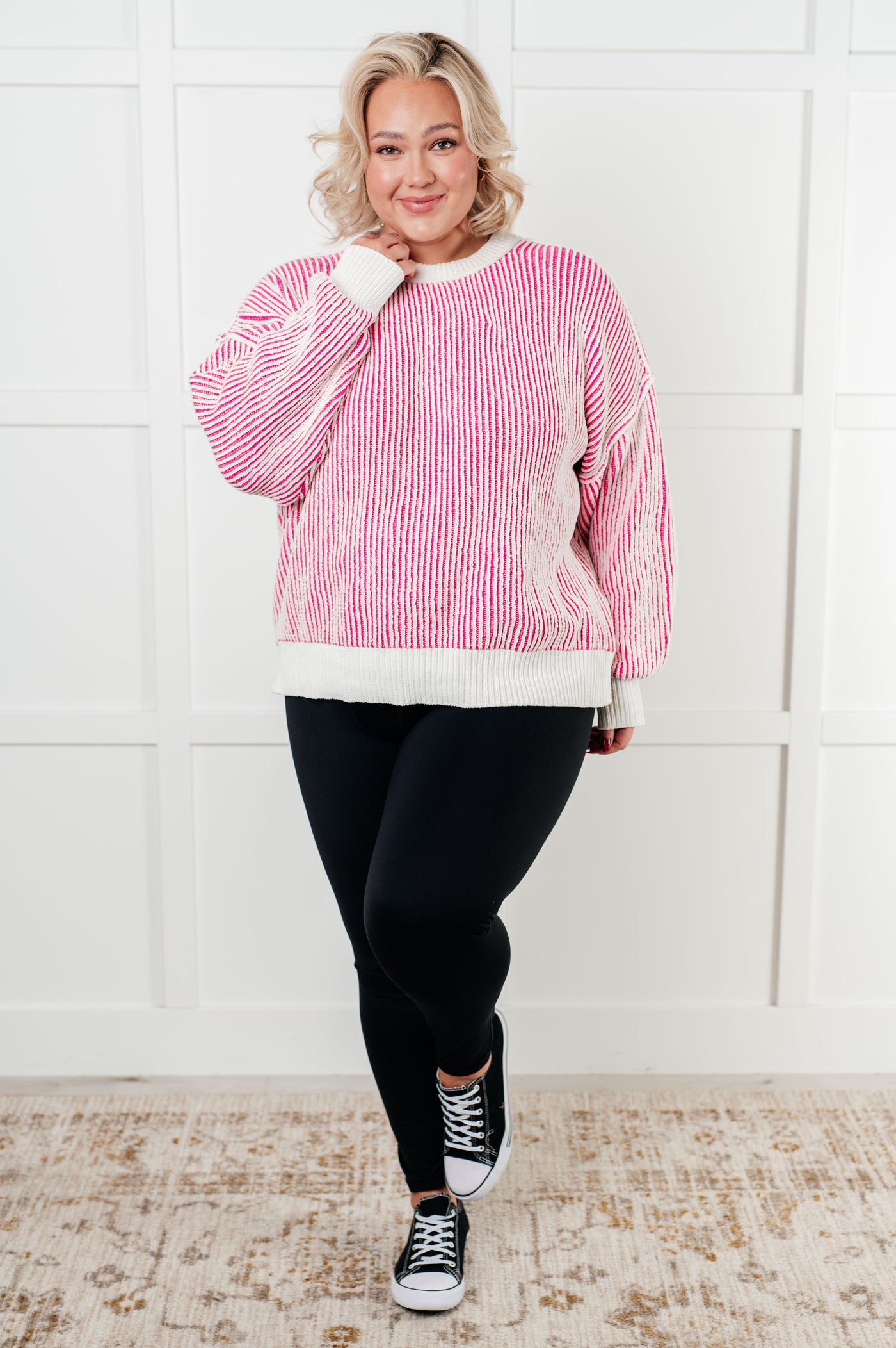 Least High Maintenance Contrast Trim Sweater in Pink Southern Soul Collectives