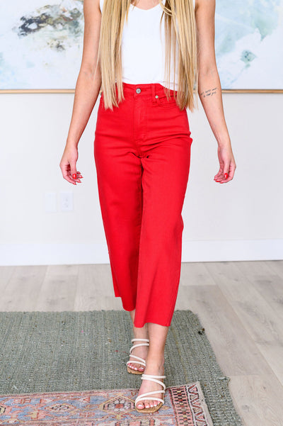 Judy Blue Lisa High Rise Control Top Wide Leg Crop Jeans in Red Southern Soul Collectives