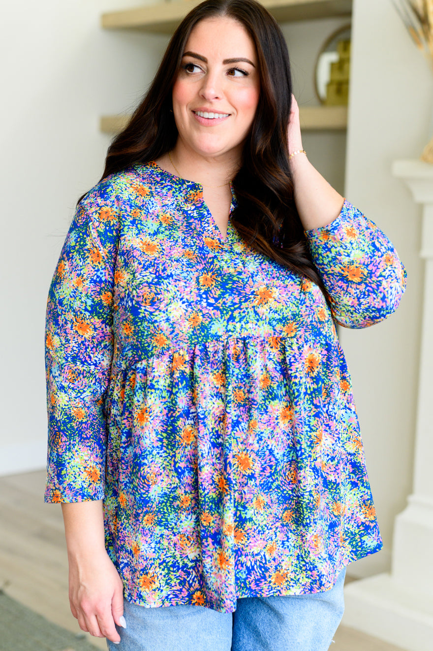 Lizzy Babydoll Top in Royal Multi Fireworks Southern Soul Collectives