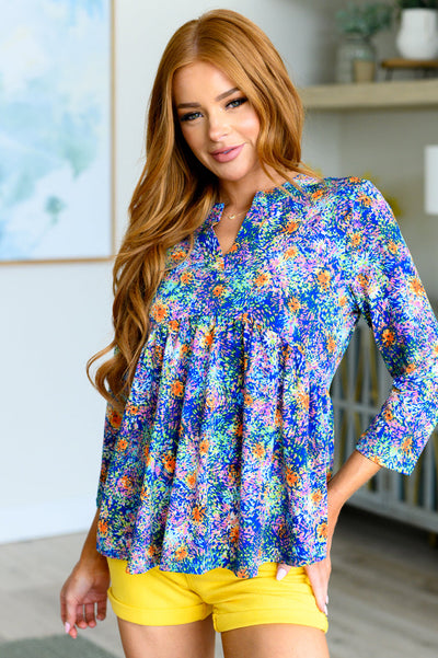 Lizzy Babydoll Top in Royal Multi Fireworks Southern Soul Collectives