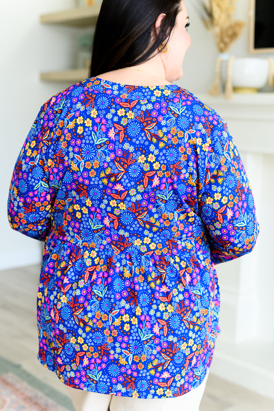 Lizzy Babydoll Top in Royal Retro Floral Southern Soul Collectives