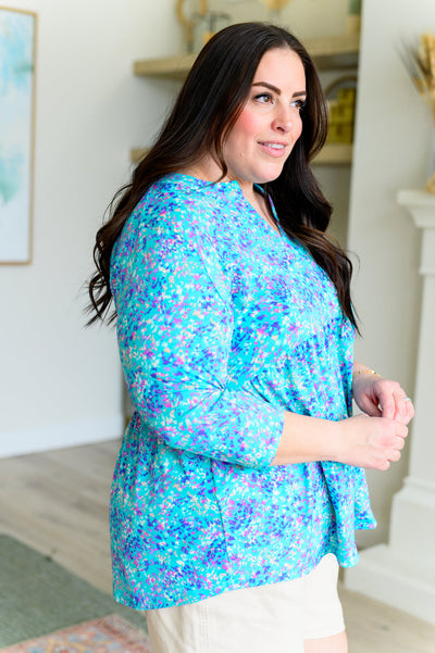 Lizzy Babydoll Top in Teal Brushstrokes Southern Soul Collectives