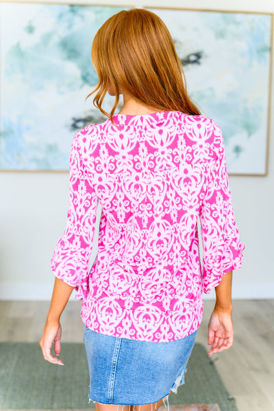 Lizzy Bell Sleeve Top in Hot Pink Damask Southern Soul Collectives