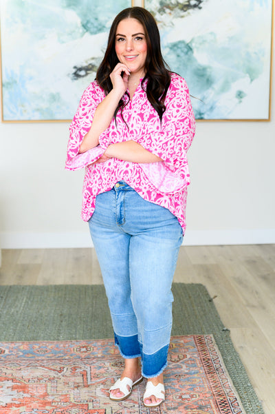 Lizzy Bell Sleeve Top in Hot Pink Damask Southern Soul Collectives