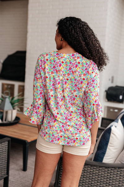 Lizzy Bell Sleeve Top in Lavender Multi Floral Southern Soul Collectives