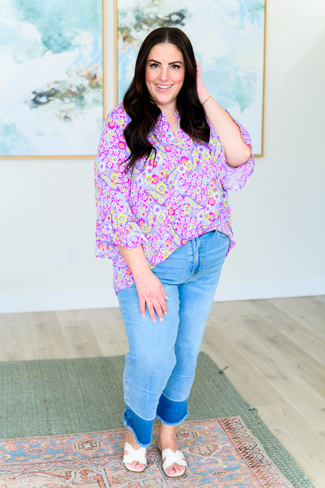 Lizzy Bell Sleeve Top in Lavender Retro Ditsy Floral Southern Soul Collectives