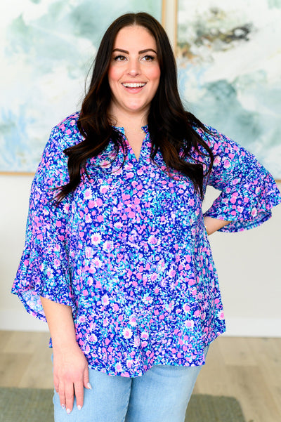 Lizzy Bell Sleeve Top in Navy and Pink Floral Southern Soul Collectives