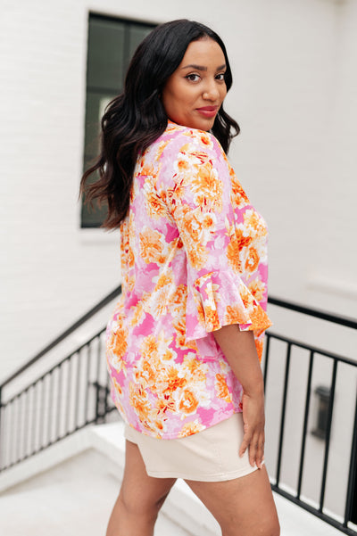 Lizzy Bell Sleeve Top in Pink and Gold Floral Southern Soul Collectives