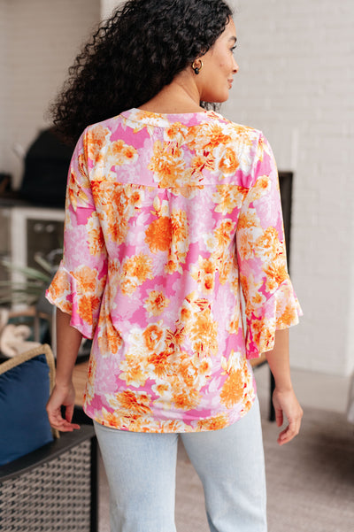 Lizzy Bell Sleeve Top in Pink and Gold Floral Southern Soul Collectives