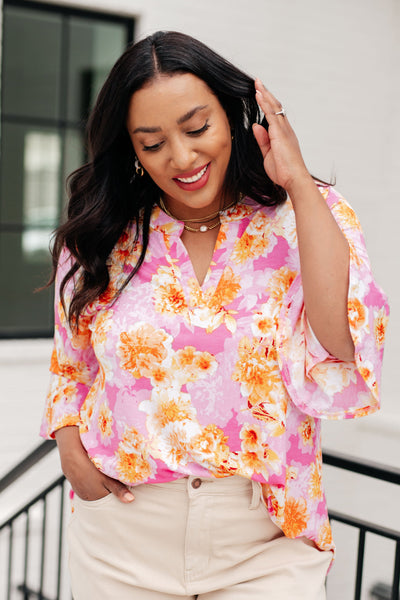 Lizzy Bell Sleeve Top in Pink and Gold Floral Southern Soul Collectives