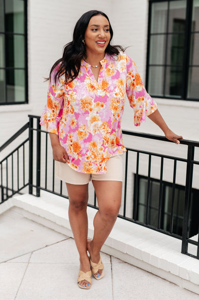 Lizzy Bell Sleeve Top in Pink and Gold Floral Southern Soul Collectives