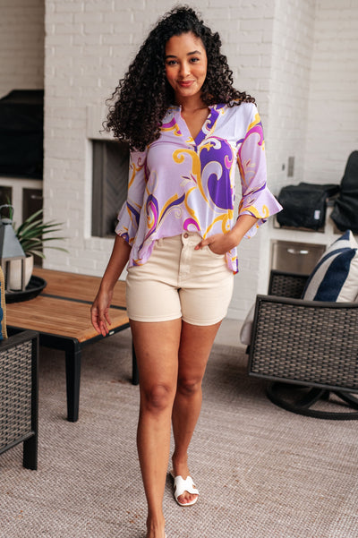 Lizzy Bell Sleeve Top in Regal Lavender and Gold Southern Soul Collectives