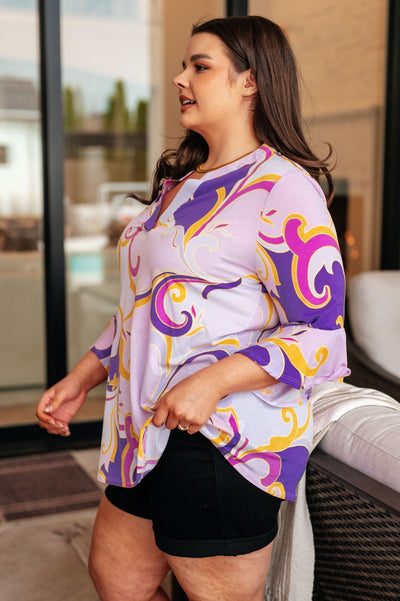 Lizzy Bell Sleeve Top in Regal Lavender and Gold Southern Soul Collectives