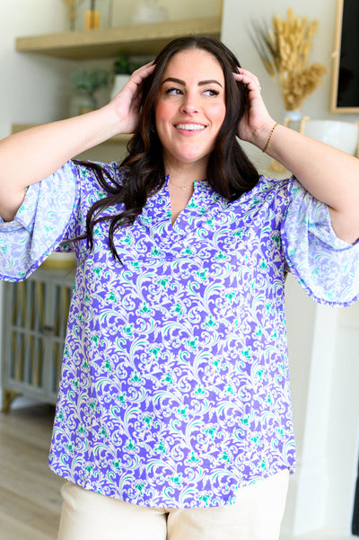 Lizzy Bell Sleeve Top in Violet Filigree Southern Soul Collectives