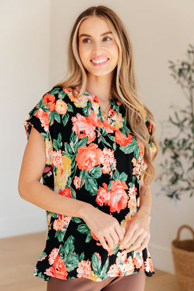 Lizzy Cap Sleeve Top in Black Garden Floral Southern Soul Collectives
