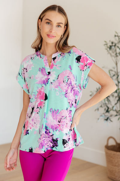 Lizzy Cap Sleeve Top in Lavender and Sky Floral Southern Soul Collectives