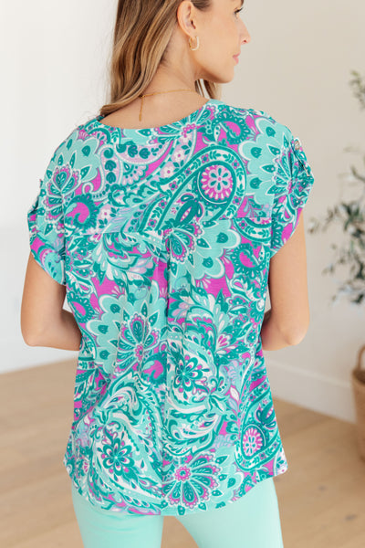 Lizzy Cap Sleeve Top in Magenta and Teal Paisley Southern Soul Collectives