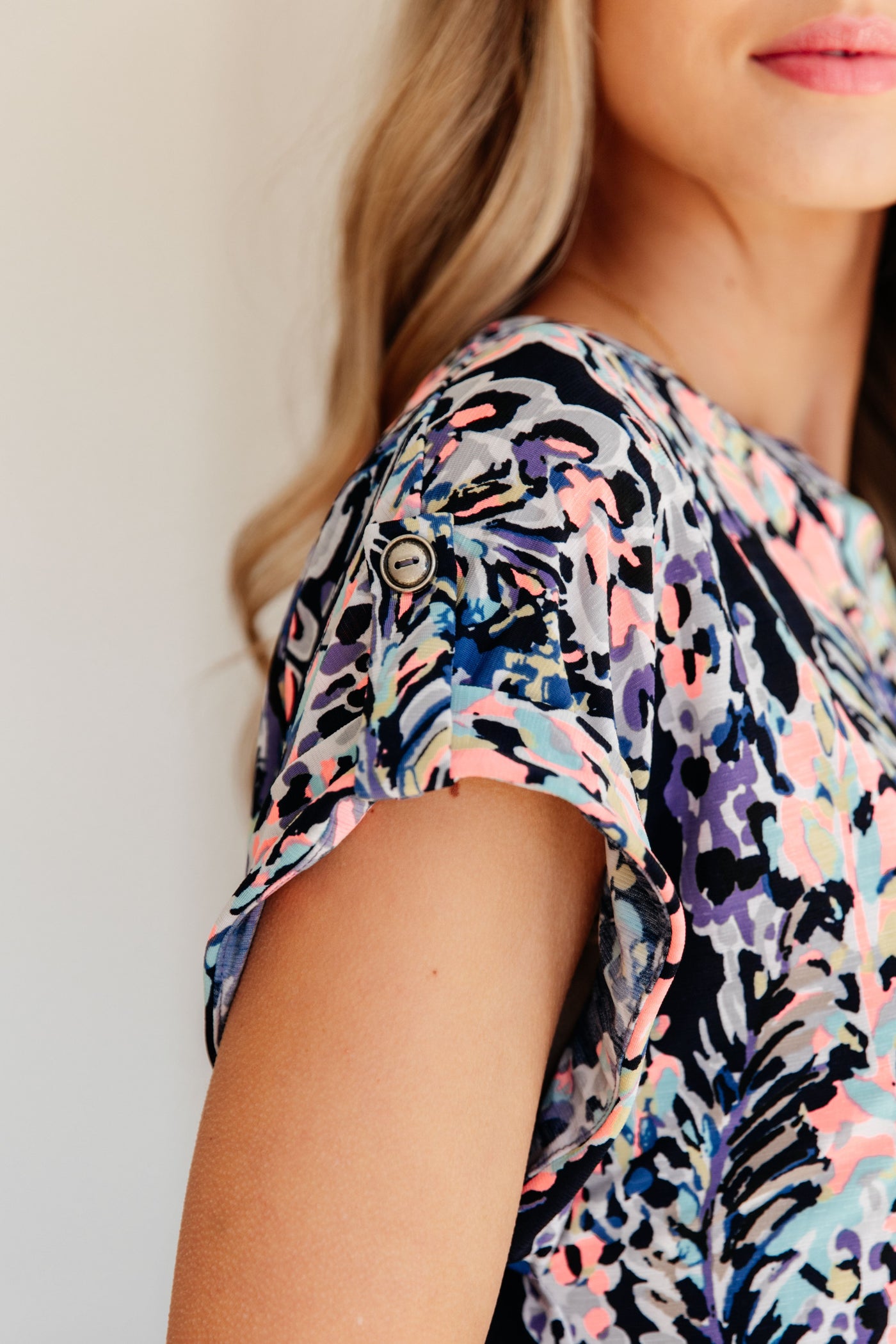 Lizzy Cap Sleeve Top in Navy Abstract Floral Southern Soul Collectives
