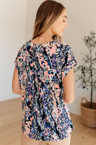 Lizzy Cap Sleeve Top in Navy Abstract Floral Southern Soul Collectives