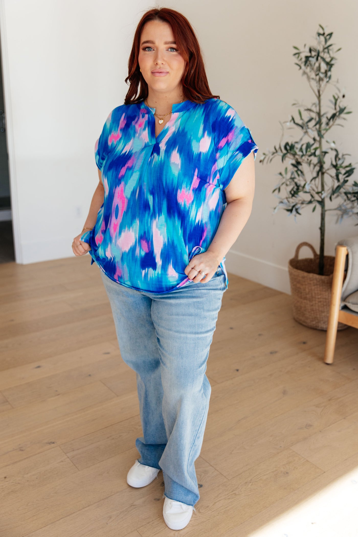 Lizzy Cap Sleeve Top in Royal Brush Strokes Southern Soul Collectives