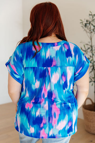 Lizzy Cap Sleeve Top in Royal Brush Strokes Southern Soul Collectives