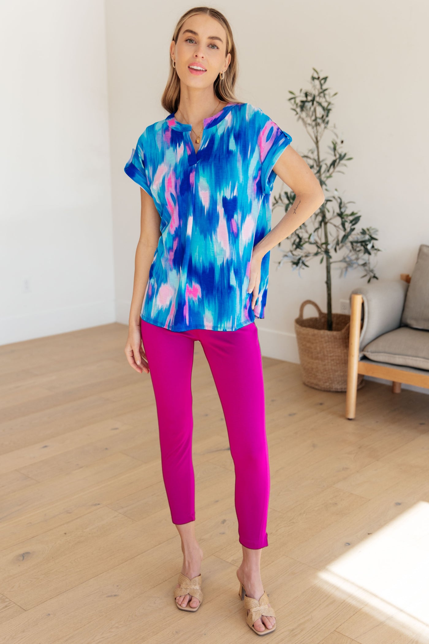 Lizzy Cap Sleeve Top in Royal Brush Strokes Southern Soul Collectives