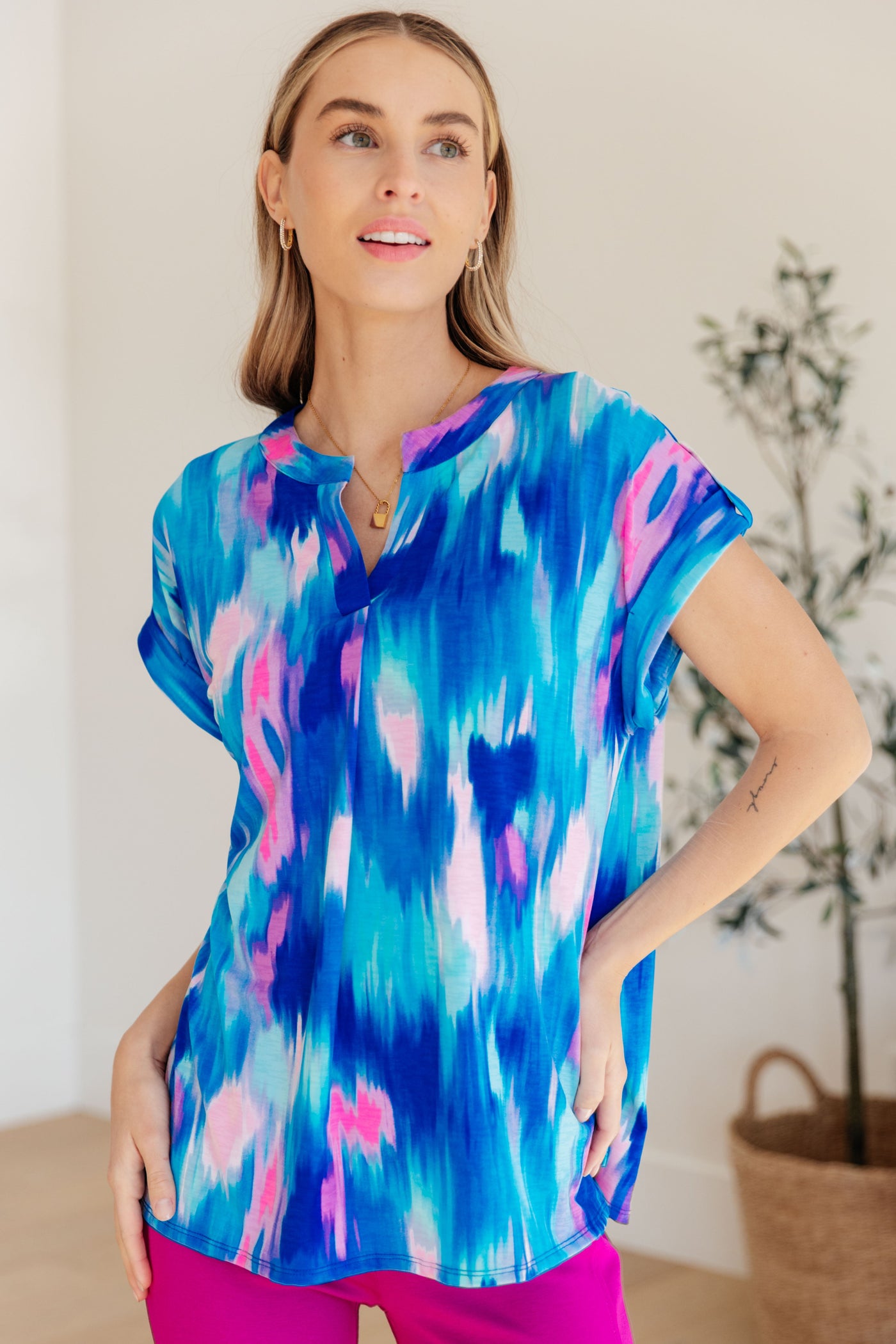 Lizzy Cap Sleeve Top in Royal Brush Strokes Southern Soul Collectives