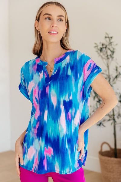 Lizzy Cap Sleeve Top in Royal Brush Strokes Southern Soul Collectives