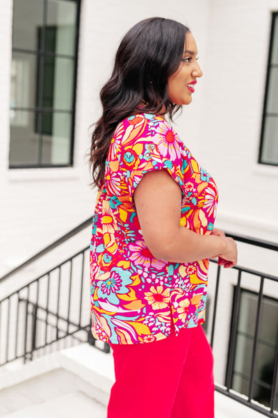 Lizzy Cap Sleeve Top Magenta and Pink Multi Floral Southern Soul Collectives