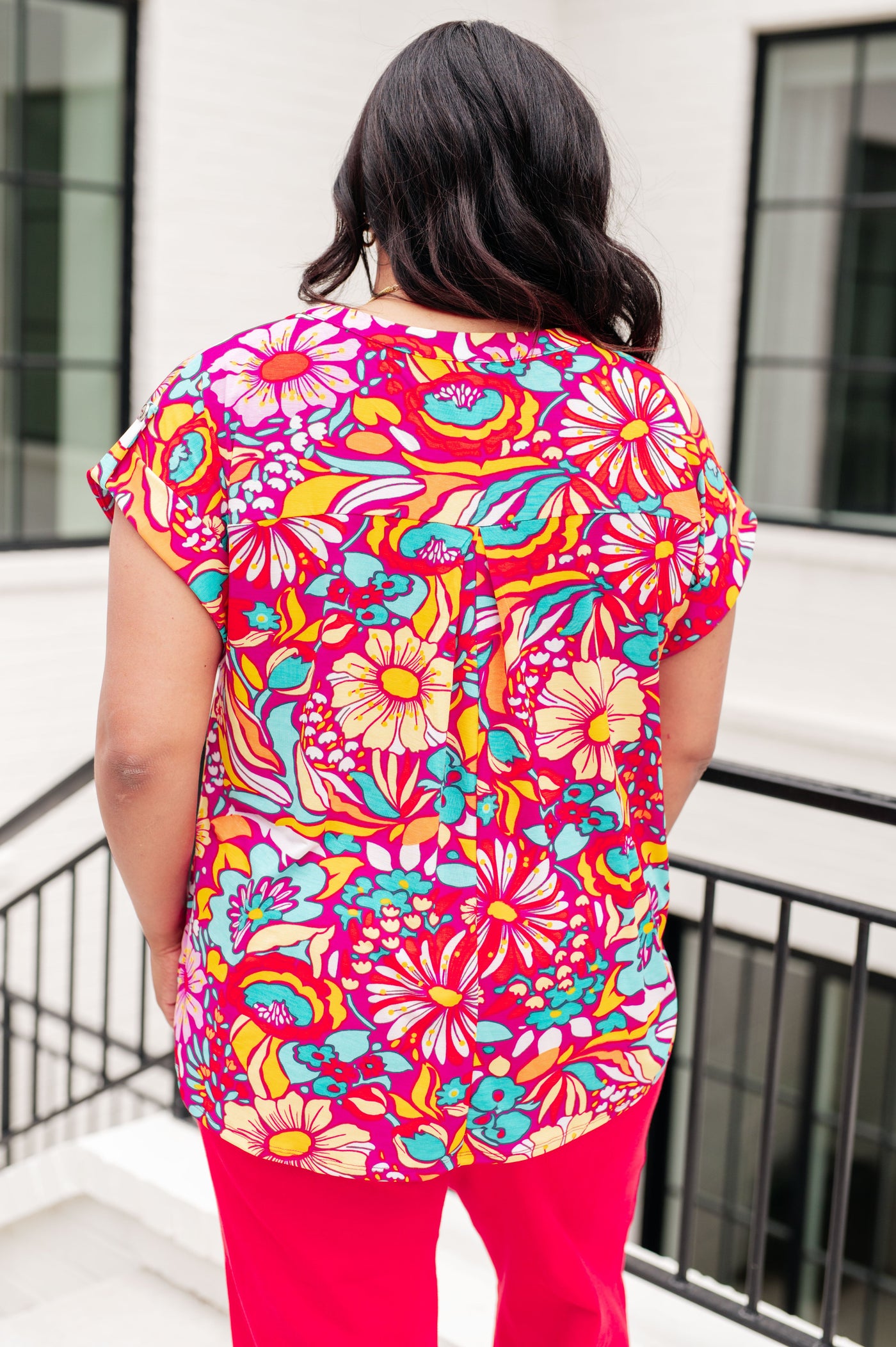 Lizzy Cap Sleeve Top Magenta and Pink Multi Floral Southern Soul Collectives