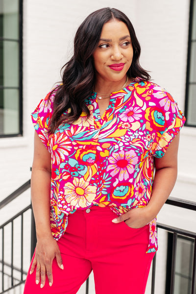 Lizzy Cap Sleeve Top Magenta and Pink Multi Floral Southern Soul Collectives