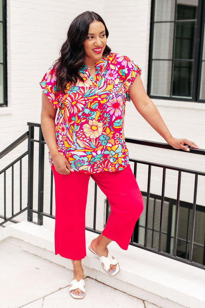 Lizzy Cap Sleeve Top Magenta and Pink Multi Floral Southern Soul Collectives