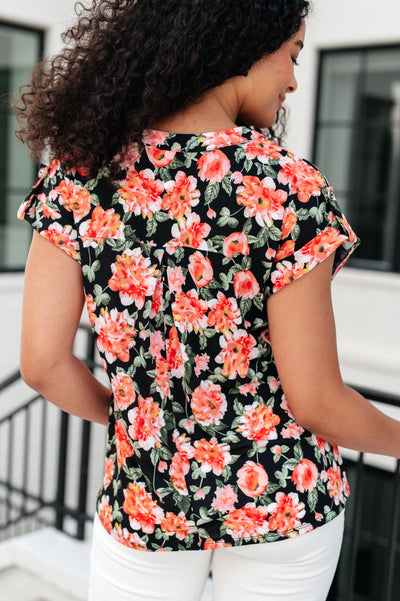 Lizzy Cap Sleeve Top in Black and Coral Floral Southern Soul Collectives